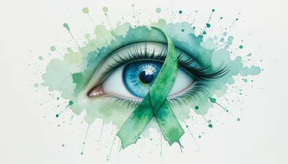 World glaucoma day awareness with green ribbon and eye symbol on radiant illustration background for health campaigns and educational designs free for copy space. vision protection, medical education