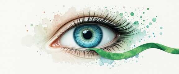 World glaucoma day awareness with green ribbon and eye symbol on radiant illustration background for health campaigns and educational designs free for copy space. vision protection, medical education