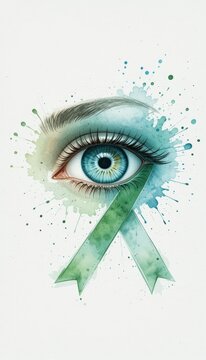 World glaucoma day awareness with green ribbon and eye symbol on radiant illustration background for health campaigns and educational designs free for copy space. vision protection, medical education