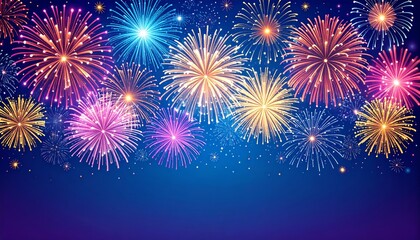 Vibrant Fireworks Display Illuminating the Night Sky with a Dazzling Array of Colors and Explosions, Celebrating Joyful Occasions and Festivities.