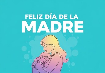 A clean, modern Mother’s Day banner showcasing line-art silhouettes of a mother and child filled with soft gradient coloring. with text Feliz Dia de la Madre