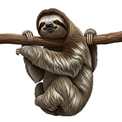 Naklejka premium Cute Furry Sloth Hanging on a Tree Branch Illustration.