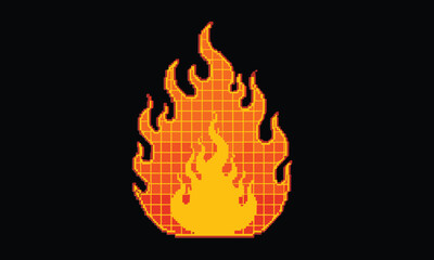 Pixelated Flame Illustration with Grid Structure in Retro Digital Style for Abstract Fire and Game Design Concepts