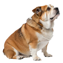 overweight dog sitting gracefully on a white background capturing hearts effortlessly