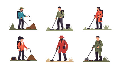 Fototapeta premium Diverse Group of People Enthusiastically Metal Detecting Outdoors