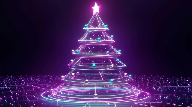 Neon Christmas tree: The neon Christmas tree glows with festive spirit. The bright neon lights, adorned with star, create a stunning visual.