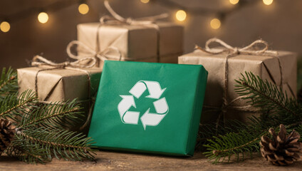 Thoughtful christmas gift wrapped with recycled and eco friendly materials for warm sustainable holiday celebration