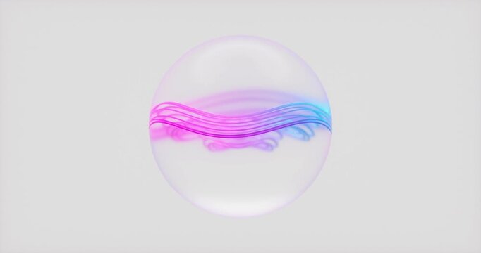 Futuristic glowing abstract orb with neon waves on white background. AI technology concept. 4k seamless loop animation.