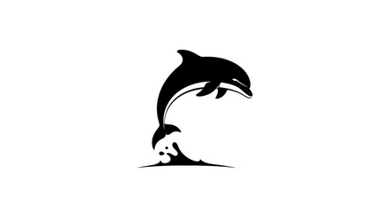 Obraz premium Dolphin Silhouette Leaping from Water - Minimalist Marine Life Illustration.