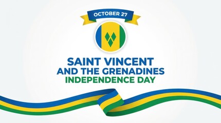 saint vincent and the grenadines independence day background with round emblem of the national flag on white space bold typography with the text clean modern design copy space
