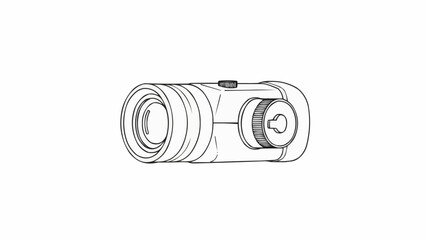 Detailed Line Art Drawing of a Compact Digital Camera.