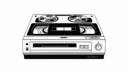Vintage video cassette recorder player in a detailed line art style.