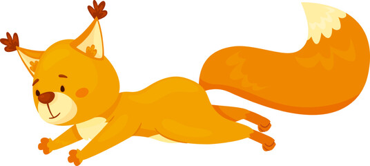 Cute happy squirrel character jumping forward