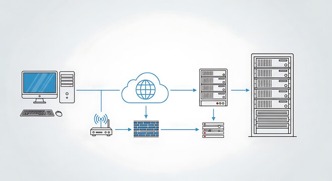 Conceptual Network Architecture Diagram Depicting Data Transfer and Server Interaction