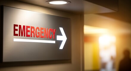 Brightly lit emergency sign directs visitors to medical care facility