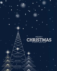 Modern Christmas Tree Background with Snowfall Holiday Lights Design