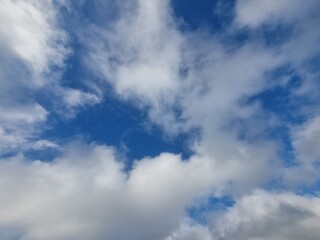 Fototapeta premium Heavenly Canvas: A captivating shot of a vibrant blue sky adorned with fluffy, cotton-like clouds, creating a sense of serenity and vastness.