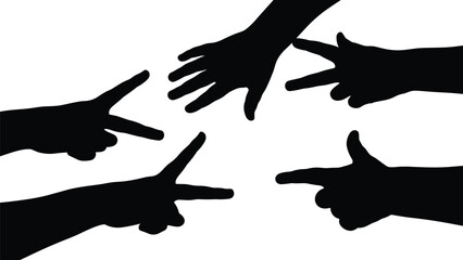 Obraz premium Rock Paper Scissors Lizard Spock icon set, black hand gesture silhouettes, decision game symbols, playful strategy illustration, gesture-based choice graphic