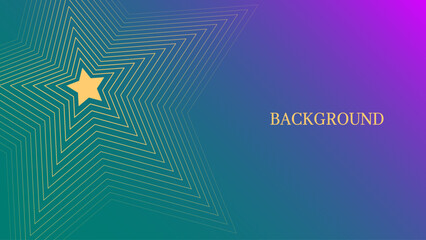 Teal and pink abstract background with yellow blended lines pattern, modern geometric outline star. Christmas or New Year banner template