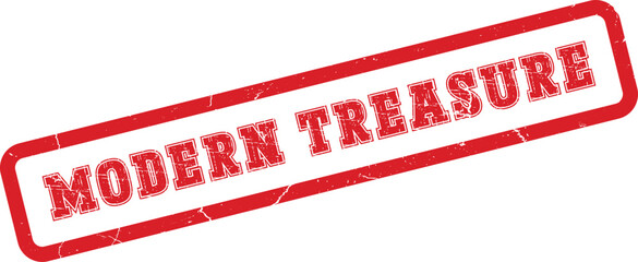 Modern Treasure red grunge stamp signifying valuable contemporary discoveries and cherished finds