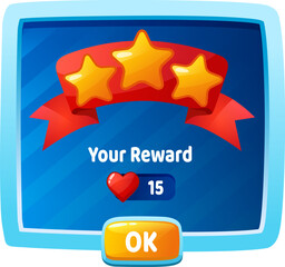 Game interface pop up showing reward stars