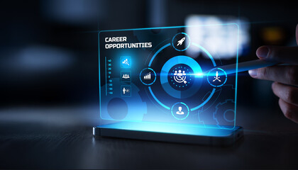 Fototapeta premium Career Opportunities and Professional Growth Interface Displayed on Digital Touchscreen with Business and Talent Development Icons.