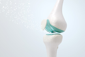 Knee pain injection treatment with hyaluronic acid gel or collagen filling the meniscus cartilage. 3D rendering