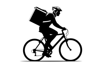 Dynamic silhouette of a speedy bicycle delivery rider carrying a large backpack, symbolizing efficient and quick urban logistics and courier services for modern businesses