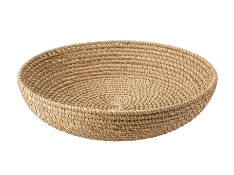 Isolated wicker basket for fruit or bread on seamless backdrop, natural decoration