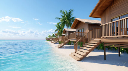 Beachfront bungalow private deck tropical ocean palm tree summer relaxing vacation
