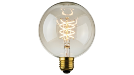 Isolated glowing round Edison bulb antique-style filament light with vintage aesthetics indoor