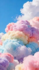 Obraz premium Rainbow Cotton Candy Cloud Scene Soft Color Fluffy Healing Background Dreamy Sweet Element