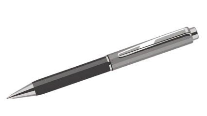 Elegant silver ballpoint pen with a sleek design isolated on transparent background