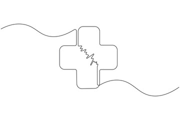Minimalist medical cross heart and ecg line continuous one line vector
