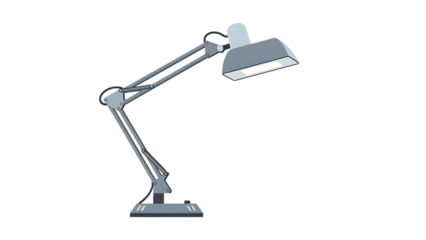 Silver adjustable architect desk lamp isolated on transparent background