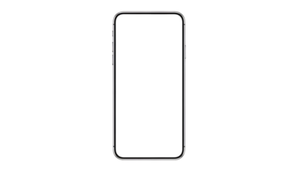 Modern smartphone mockup with blank screen isolated on transparent background