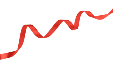 Red ribbon satin bow curly scroll isolated on a transparent background. Full depth of field. PNG.