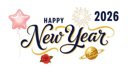 Modern Happy New Year 2026 Greeting Design with Minimalist Style and Reflection Effect