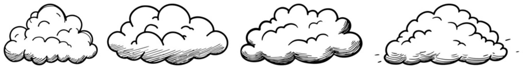 Set of hand drawn cloud borders with fluffy sky outlines and weather sketch vector seamless dividers