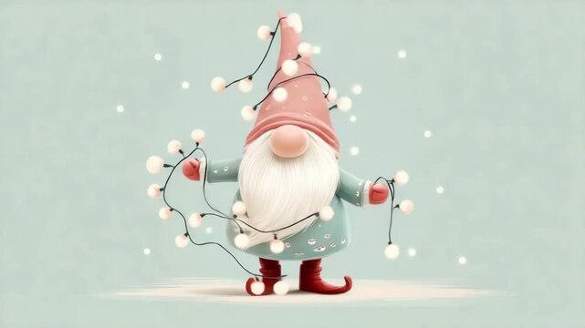 cute funny dancing christmas dwarf in winter illustrated animation