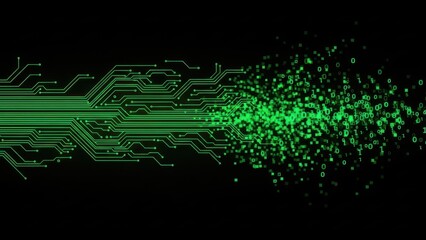 Abstract Green Circuit Board Transforming into Binary Code