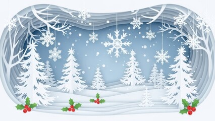 Whimsical Winter Wonderland in Layered Paper Cut Style

