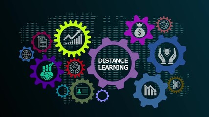 Distance learning animation video highlighting international standard organization education systems, global technology networks, and internet-based virtual training. - Powered by Adobe