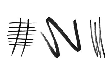 Set of handdrawn black marker strokes and scribbles isolated on transparent background