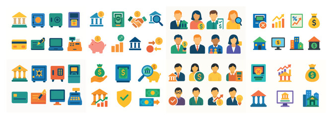 Colorful financial and business icon set collection