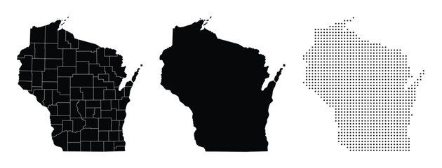 Wisconsin State Outline Maps Vector Illustration Collection