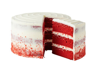 Isolated red velvet cake with cream cheese frosting, slice cut out delicious dessert food item