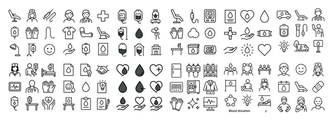 Blood donation icons and symbols set