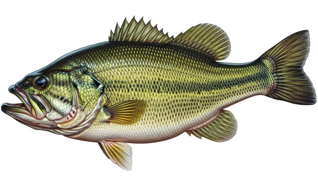 Isolated Largemouth Bass Fish Freshwater Aquatic Species Studio Shot Angling Illustration