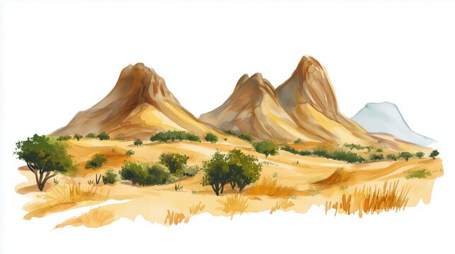 Sindou Peaks. Sindou Peaks hand drawn watercolor illustration on white background